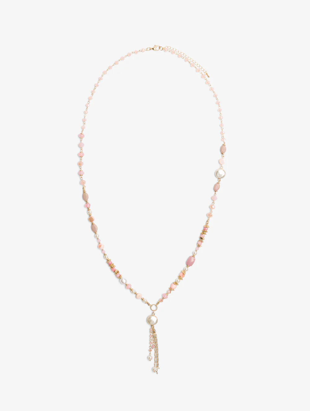 Peachy Beaded Tassel Necklace