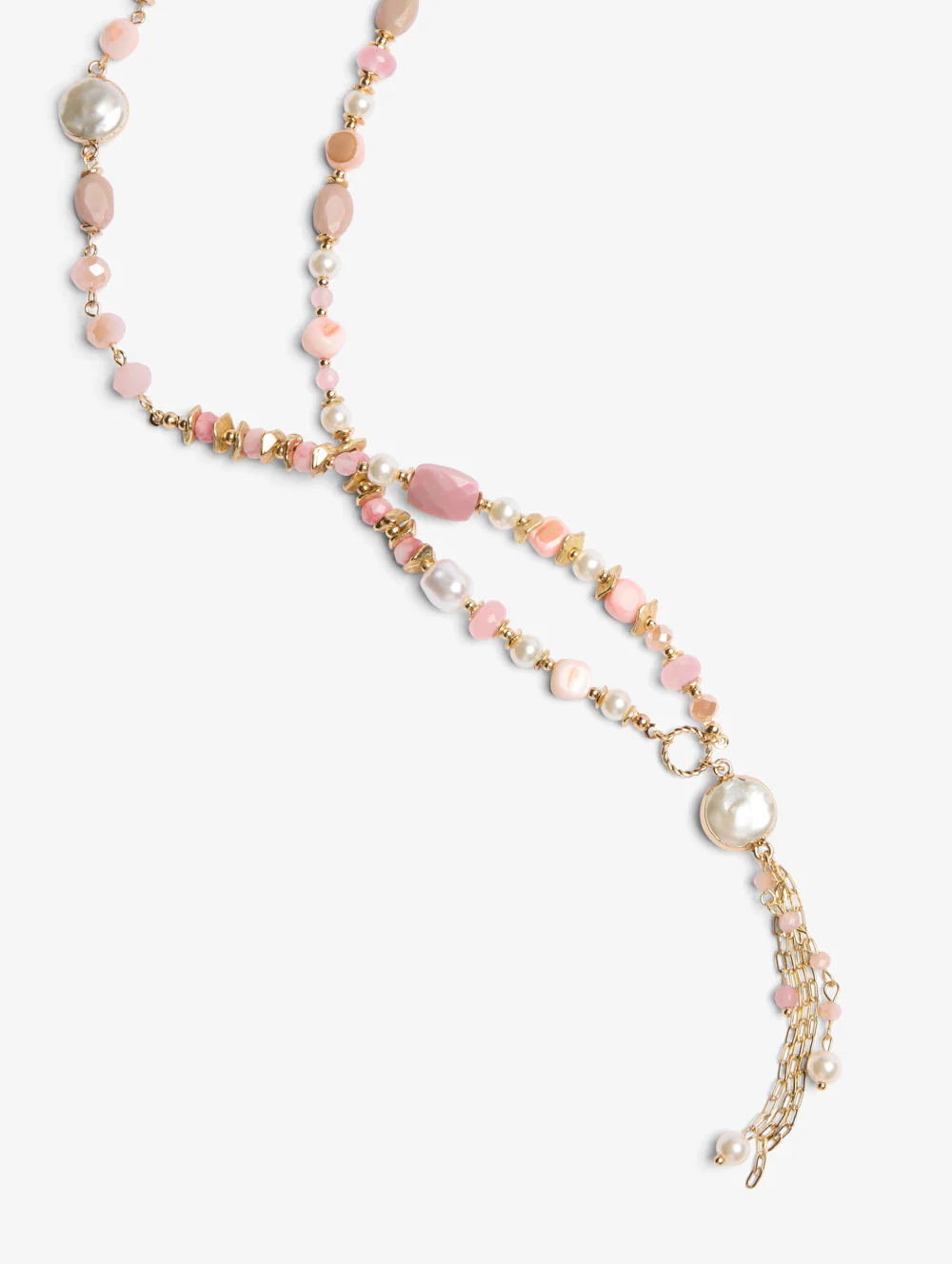 Peachy Beaded Tassel Necklace - Image 2